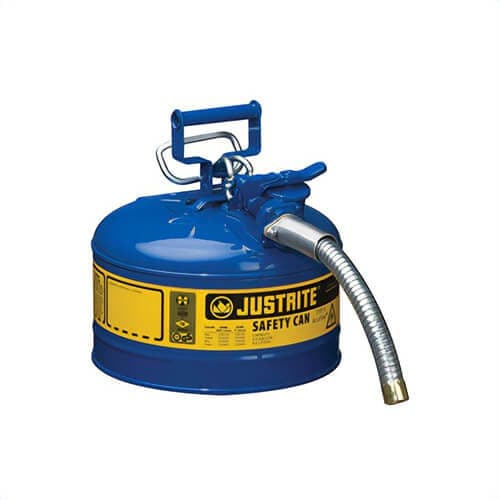Justrite® 7225330 AccuFlow™ Type II Safety Can with 1 in OD x 9 in L Metal Hose, 2.5 gal Capacity