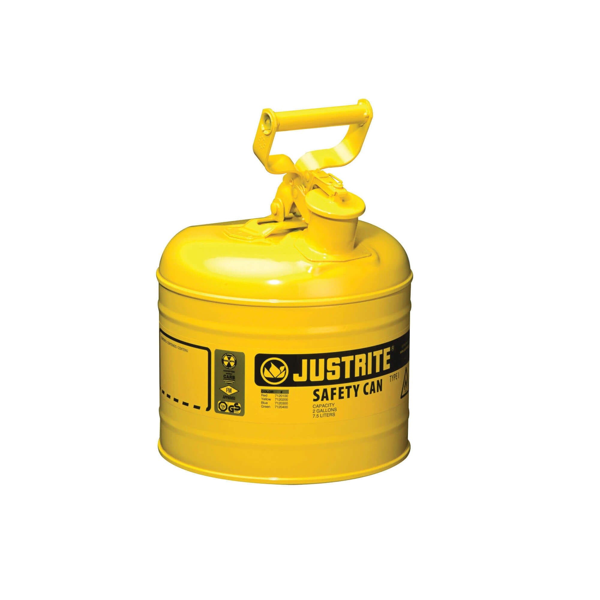 Justrite® 7120200 Type I Safety Can with Swinging Handle, 2 gal Capacity (2)