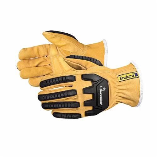 Superior Glove® 378GKGVBM Endura® Anti-Impact Driver Gloves, M, Goatskin Leather/TPR, Elastic/Knit Wrist Cuff, Tan