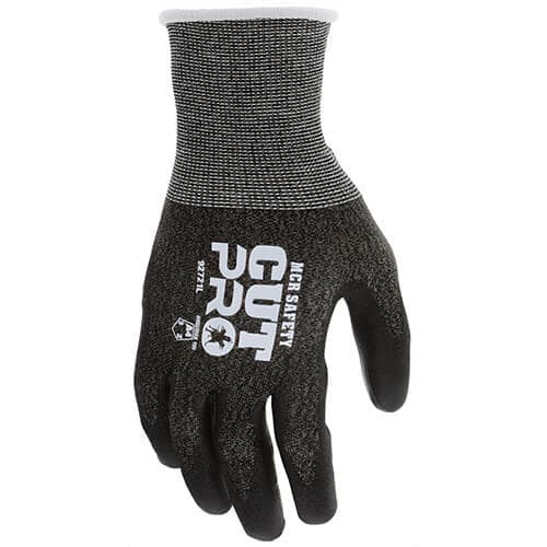 MCR Safety 92721S CutPro® Cut Resistant Work Gloves, Small, Black , 21 Gauge, Coated Palm and Fingertips, ANSI Cut Level A4