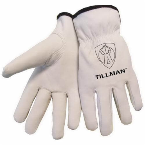 Tillman™ 1415L Premium Grade General Purpose Gloves, Drivers, Gunn Cut/Keystone Thumb Style, L, Grain Goatskin Leather, Pearl, Elastic/Slip-On Cuff