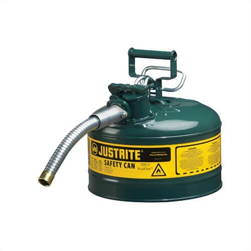 Justrite® 7225430 AccuFlow™ Type II Safety Can with 1 in OD x 9 in L Metal Hose, 2.5 gal Capacity