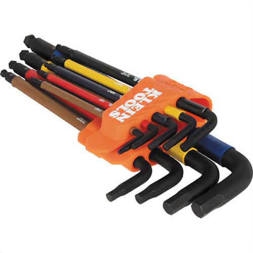 Klein® BLS9 Color-Coded Extra-Long L Style Hex Key Caddy Set, SAE, Orange, 9 pc (2)
