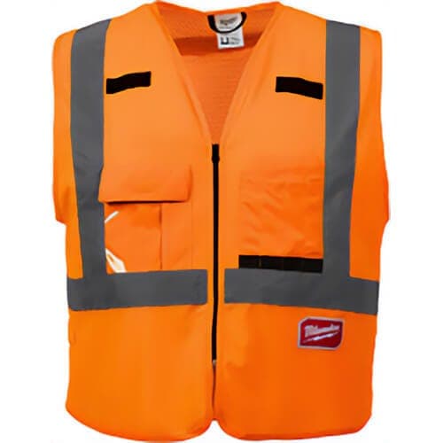 Milwaukee® 48-73-5073 Safety Vest, Hi-Viz Orange, Polyester, Hook and Loop/Secure Zipper Closure, ANSI and CSA, 2XL/3XL