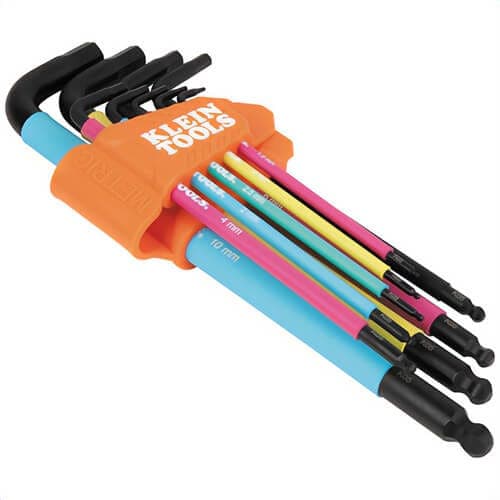 Klein® BLS9M Color Coded Extra-Long L Style Hex Key Caddy Set, Metric, Black Phosphate Finish, Steel, Orange, 9 pc (3)