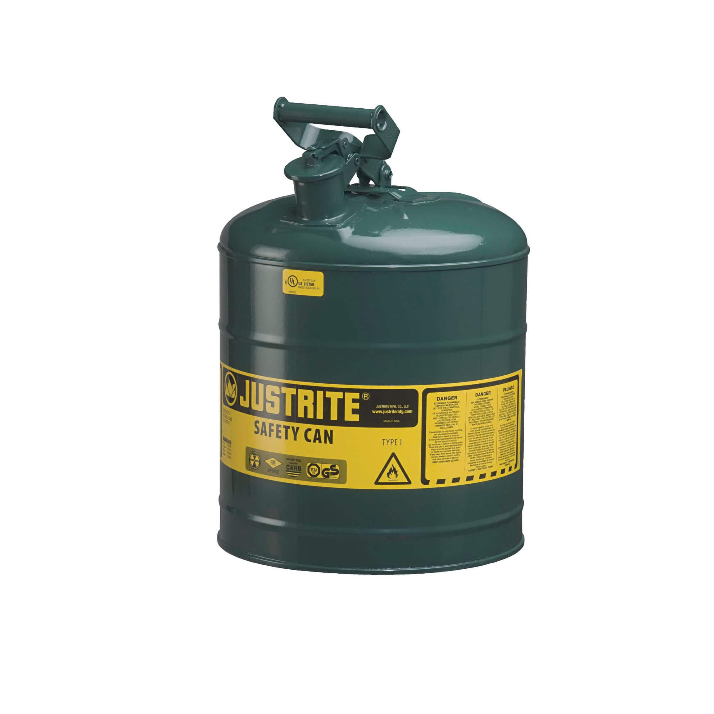 Justrite® 7150400 Type I Safety Can with Swinging Handle, 5 gal Capacity, Green (3)