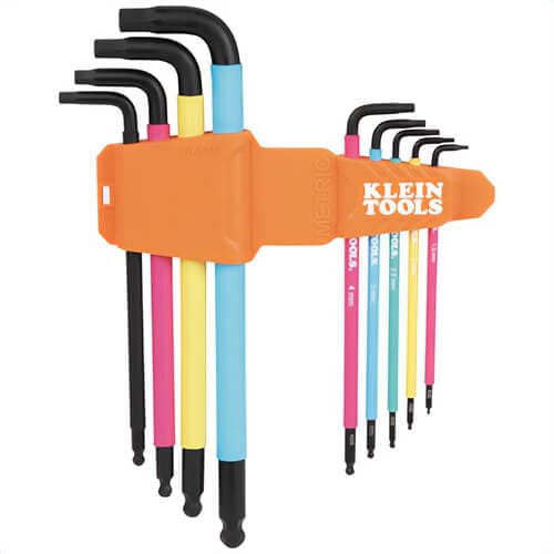 Klein® BLS9M Color Coded Extra-Long L Style Hex Key Caddy Set, Metric, Black Phosphate Finish, Steel, Orange, 9 pc (2)