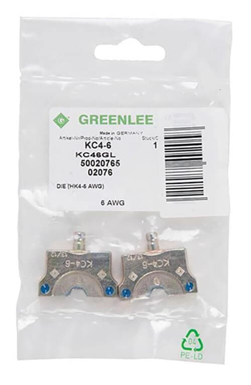 Greenlee® KC4-6 Crimping Die Set, for Use With 4 ton EK410L Tool, Service Entrance Connector, Copper, Blue (2)