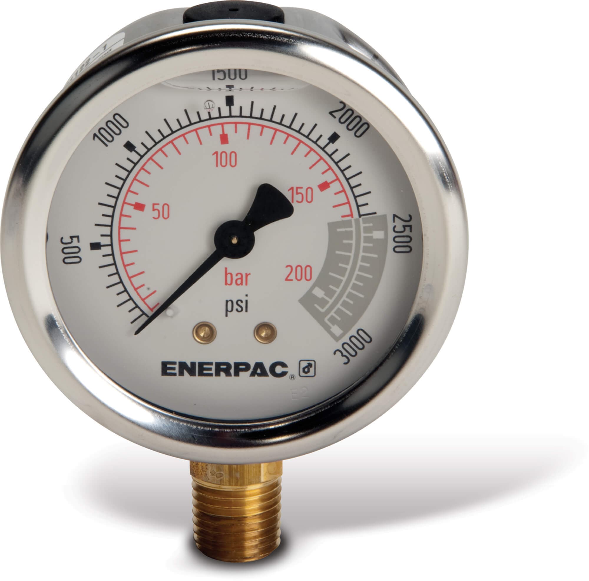 Enerpac® G2516L Hydraulic Pressure Gauge, 2.50 in Face, Lower Mount, Glycerine Filled, 3,000 Maximum psi (2)
