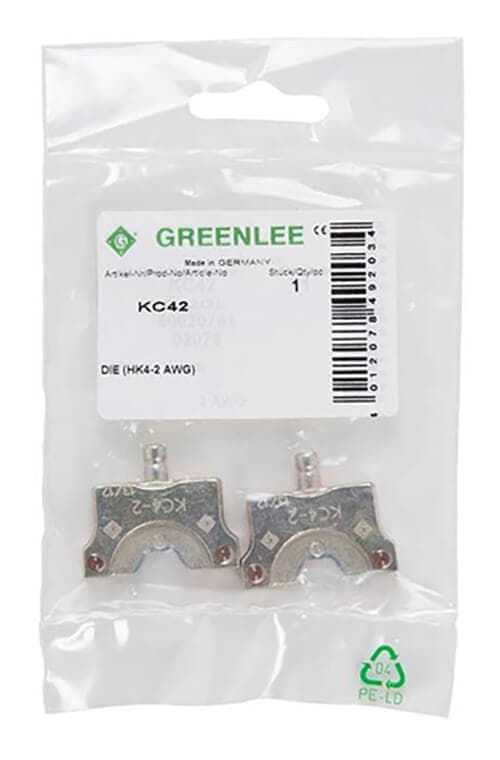 Greenlee® KC4-2 Crimping Die Set, for Use With 4 ton EK410L Tool, Service Entrance Connector, Copper, Brown (2)